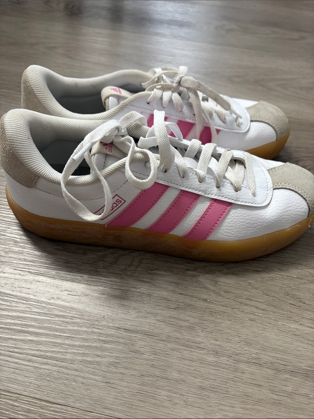 adidas Women's White, Pink & Gum Classic Sneakers - Picture 2 of 6